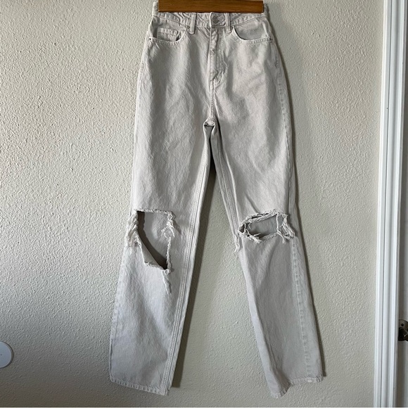 PacSun Denim - Pacsun 90s Boyfriend Jeans Women’s Size 24 Light Cream High Waist Grunge Ripped
